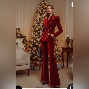 Blazer Only- Luxurious Velvet Women's Blazer in Rich Red